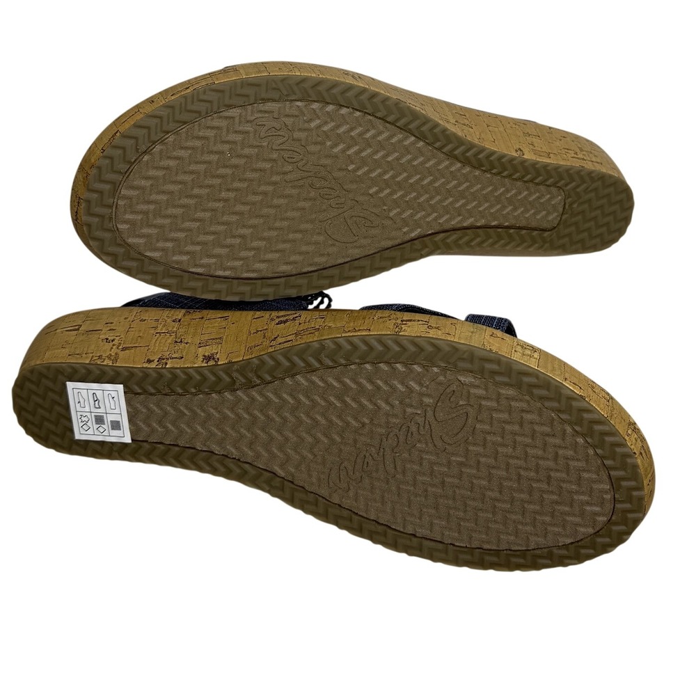 Skechers Brie Dawdle Sandals Womens 10 Navy Textile Wedge Stretch Strappy Luxe - Picture 4 of 11